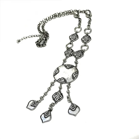 CHICO’S 36” Ornate Silver Tone Statement Boho Modern Lariat Necklace | NWOT - Picture 4 of 6